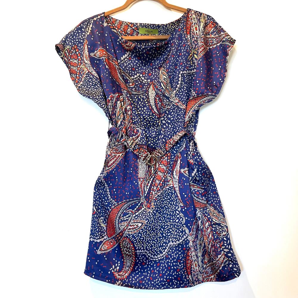 Orion London Mini Dress Medium Large Navy Silky Wide Neck